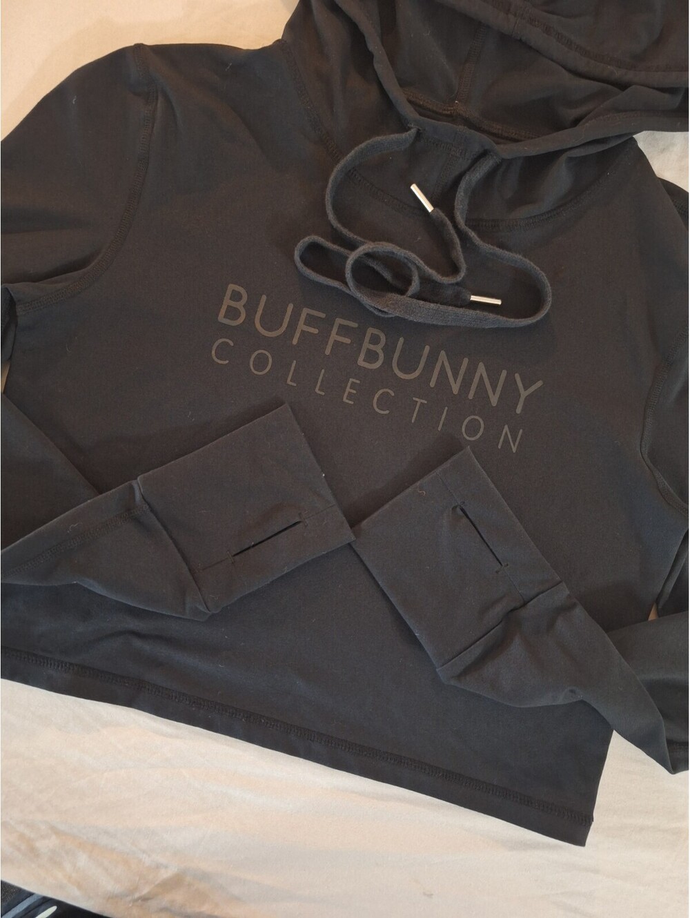Buffbunny Collection Hoodie Womens Black Cropped Pullover Logo Athletic Gym*Read